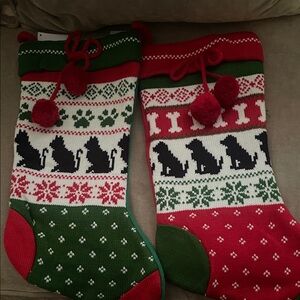 Festive Holiday Stockings with Dog and Cat Pattern - Red and Green set 2